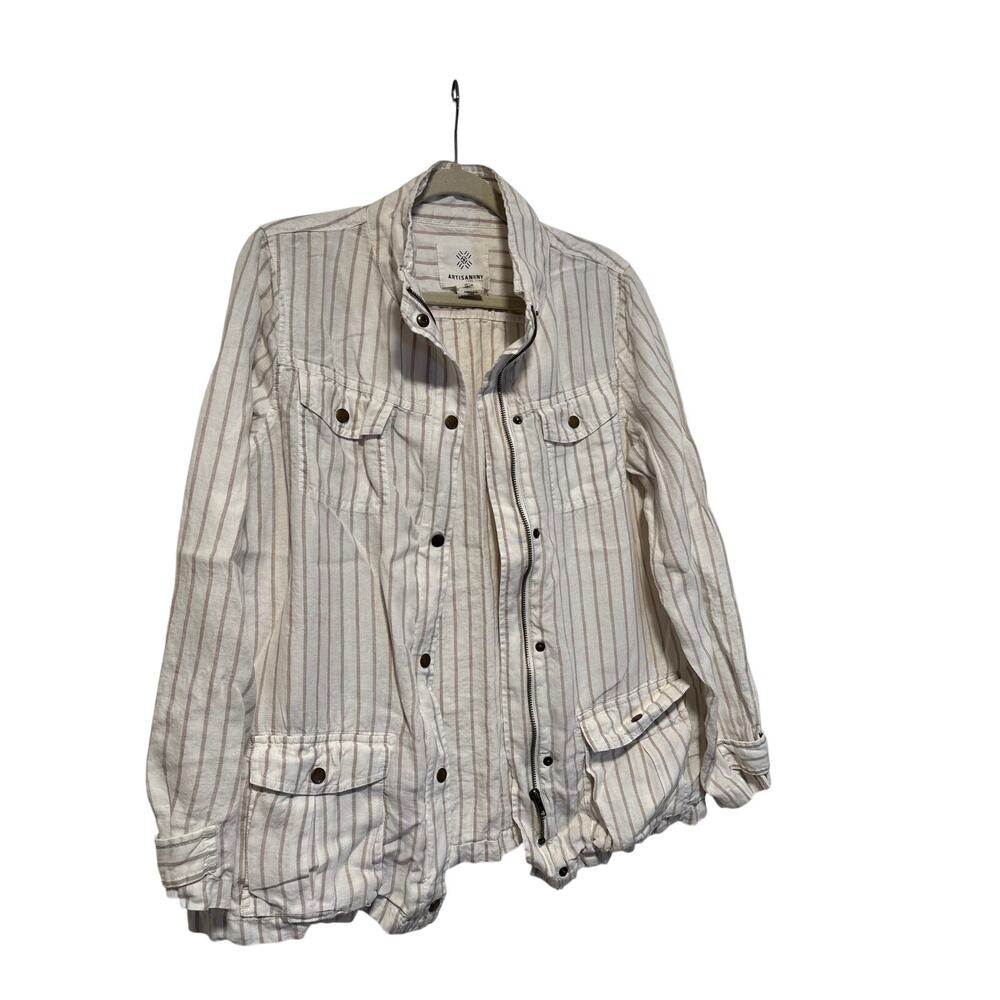 Artisan & Fox Linen Striped Zip-Up Jacket L - Picture 3 of 9